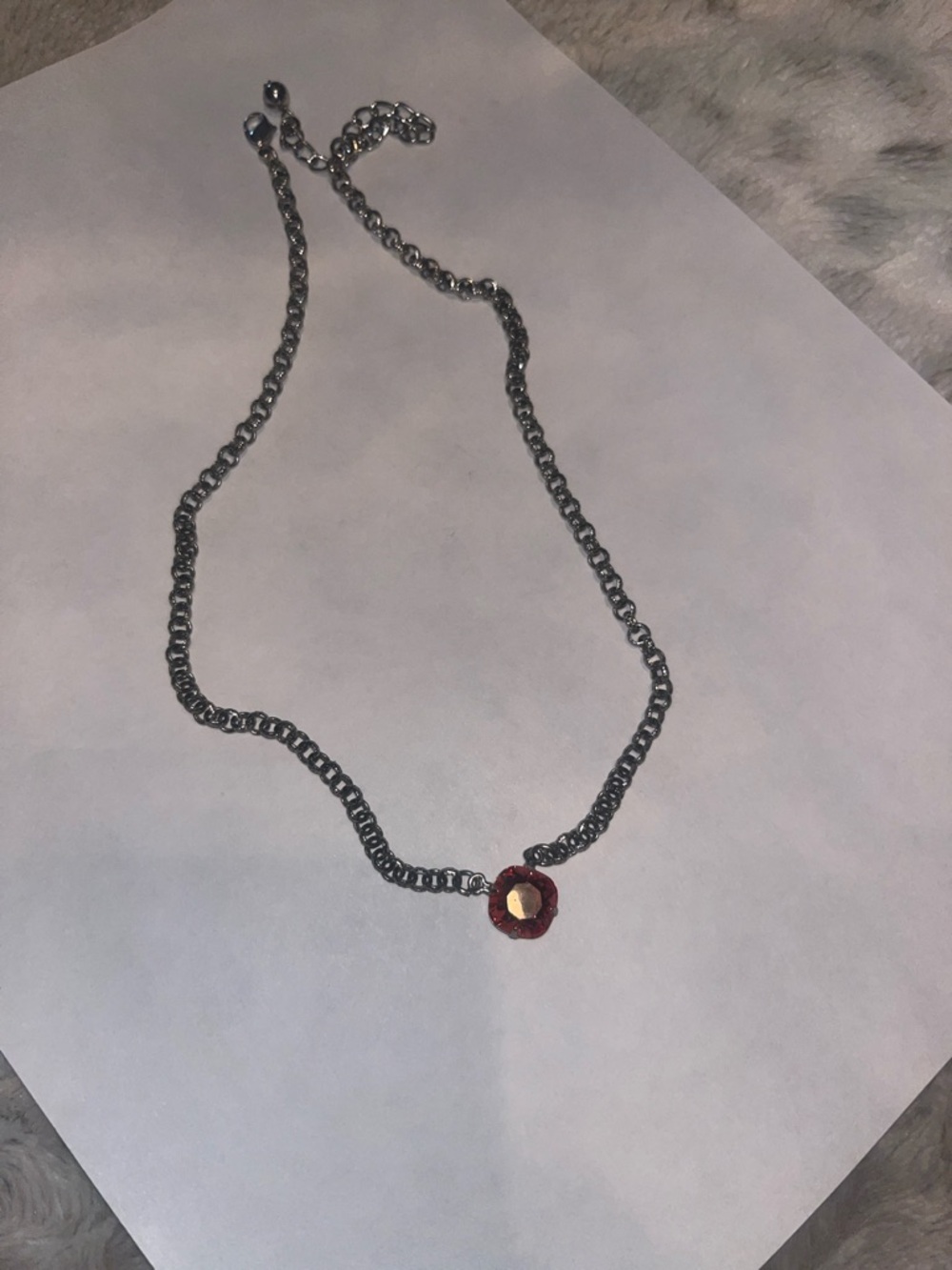 Silver Chain Necklace with orange Pendant
